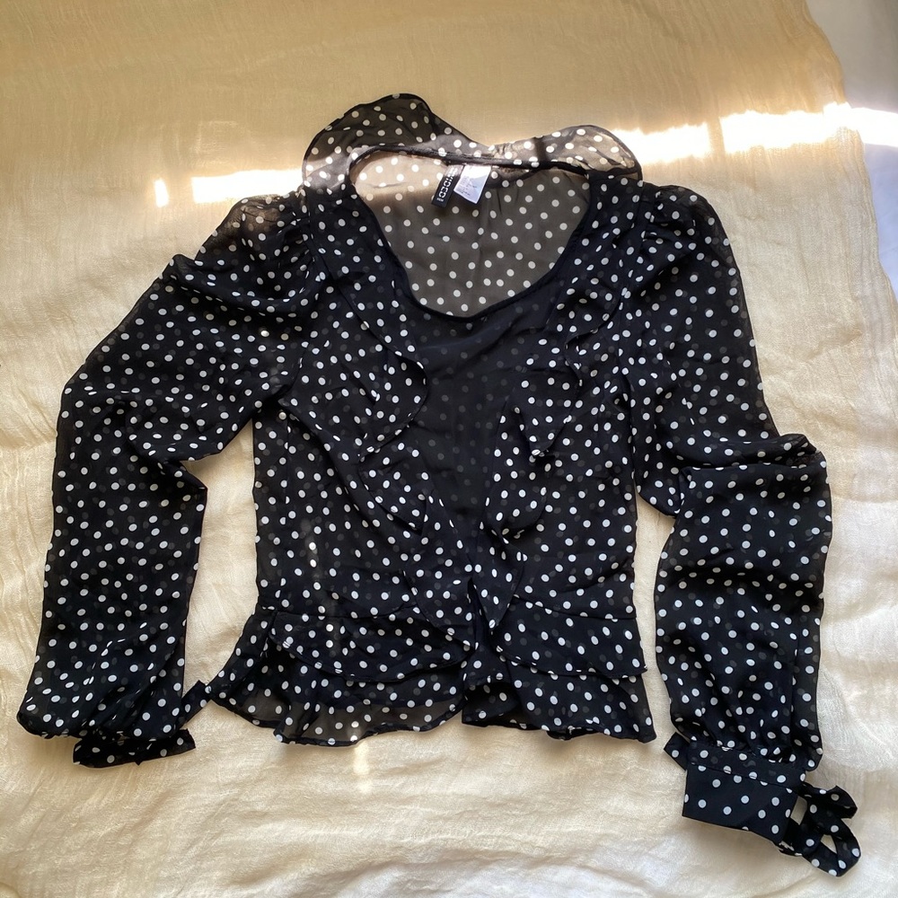 H&M Polka Dot Ruffled Sheer Blouse